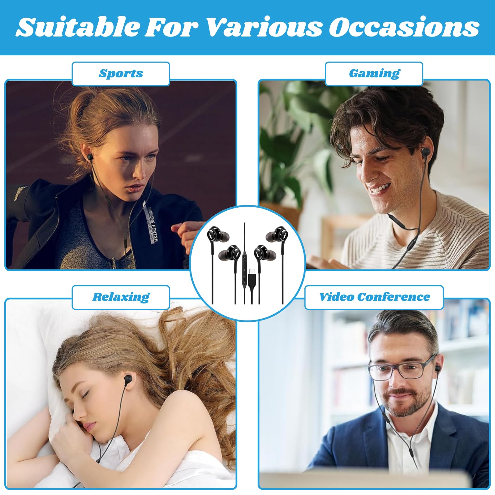 2 confezioni di cuffie USB C compatibili con Galaxy S23 Ultra S22 S21 FE S20 Z Flip 3 Fold 4 A53 A54 USB C auricolari con microfono in-ear, auricolari cablati USB tipo C auricolari