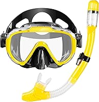 Vista 1 de Snorkel Set, Zipoute Snorkel Dry Top Snorkeling Gear for Adults, Panoramic Anti-Leak and Anti-Fog Tempered Glass Lens, Adults Adjustable Snorkeling