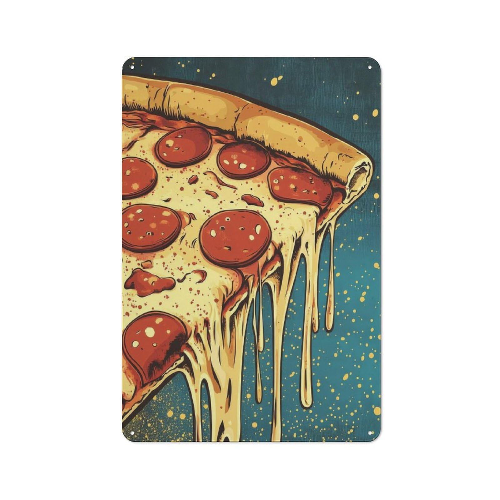 Junmoney Melted Pepperoni Pizza Vintage Cafe Metal Sign 30X20cm Featuring Bistro Wall Plaque For Tea Room, Shop Wall Or Breakfast Area
