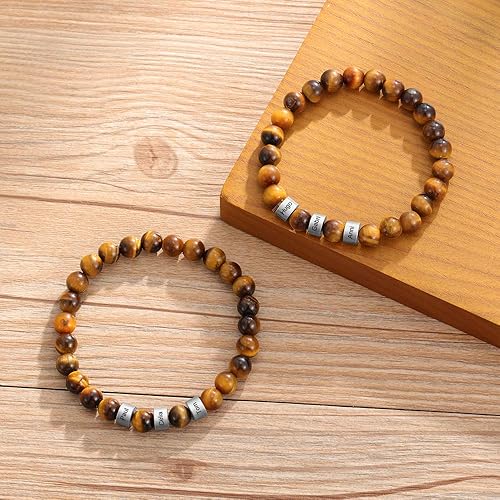 Miniatura 4 de Regalos para el día del padre, pulsera personalizada para hombre, pulsera de piedra de chakra personalizada para mujeres, cuentas con nombre