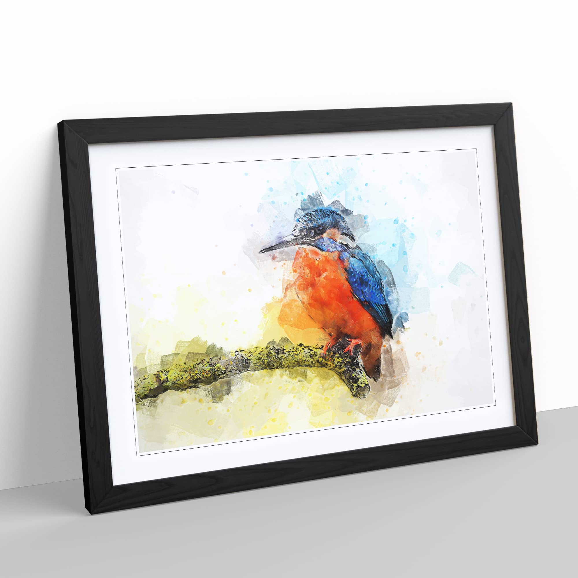 Kingfisher On A Branch In Abstract Modern Art Framed Wall Art Print - Image 2