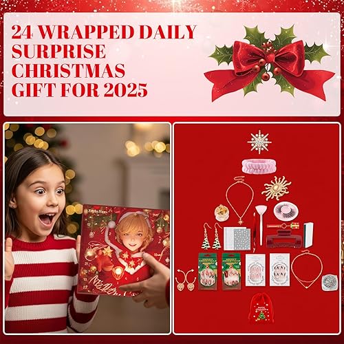 Miniatura 6 de Calendario de Adviento 2025, calendario de cuenta regresiva de belleza de 24 días con uñas a presión, accesorios de uñas y maquillaje, regalo ideal