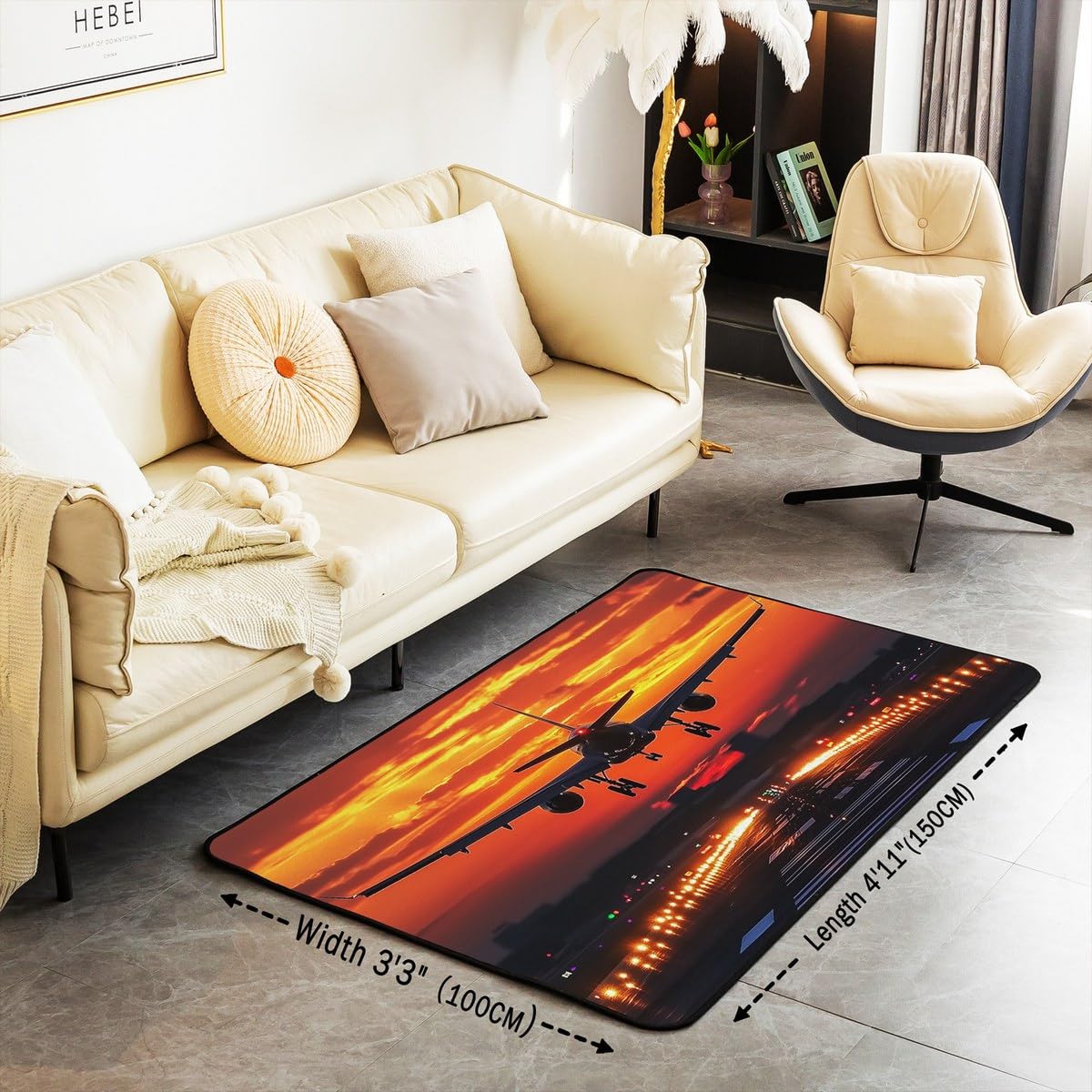 Homewish Tapis Salon Avion Moderne Tapis Chambre Avions Aériens Tapis Sol 100x150 pour Enfants Adolescents Adultes,Transport Tapis de Salon Avion pour Salon,Chambre,Porte,Buanderie
