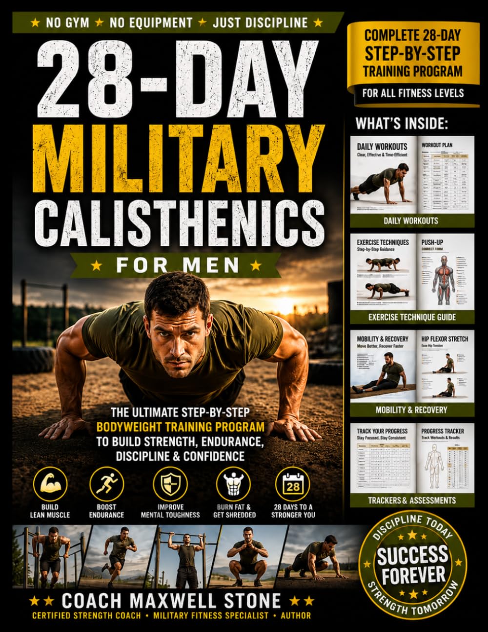 28-DAY MILITARY CALISTHENICS FOR MEN: The Ultimate Step-by-Step Bodyweight Training Program to Build Strength, Burn Fat, Increase Endurance, Master ... Powerful Body in Just 28 Days—No Gym Required