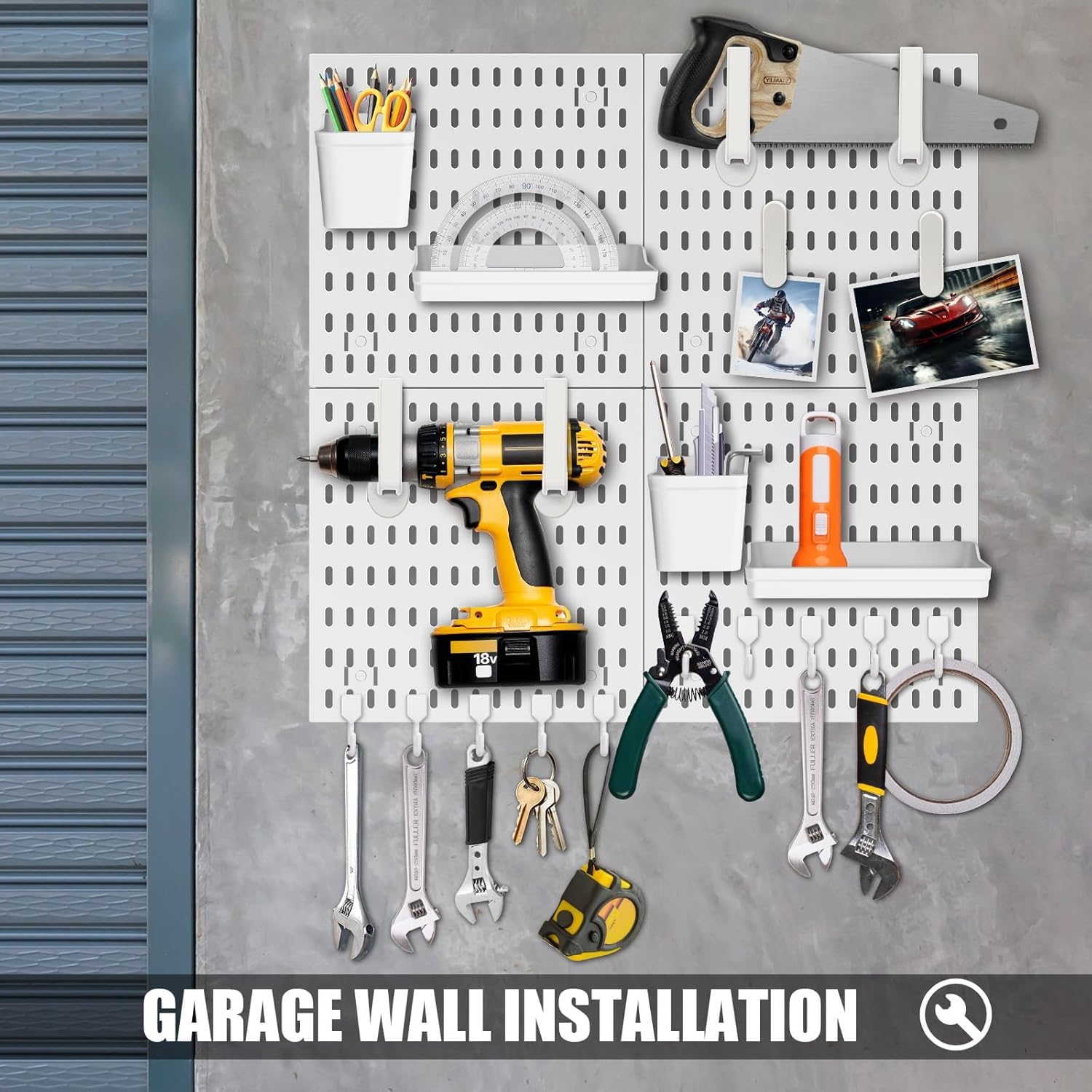 Stecktafel Set mit 4 Stecktafeln (30x30cm) + 20 Zubehör für Raumaufbewahrung, Organisation und Dekoration, Freie Kombination und Einfache Installation (Weiß)