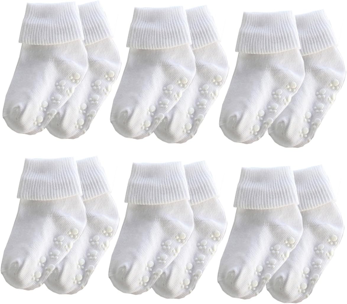 6 &12 Pairs Infant Toddler Baby Kids Turn Cuff Ruffle Cotton Socks