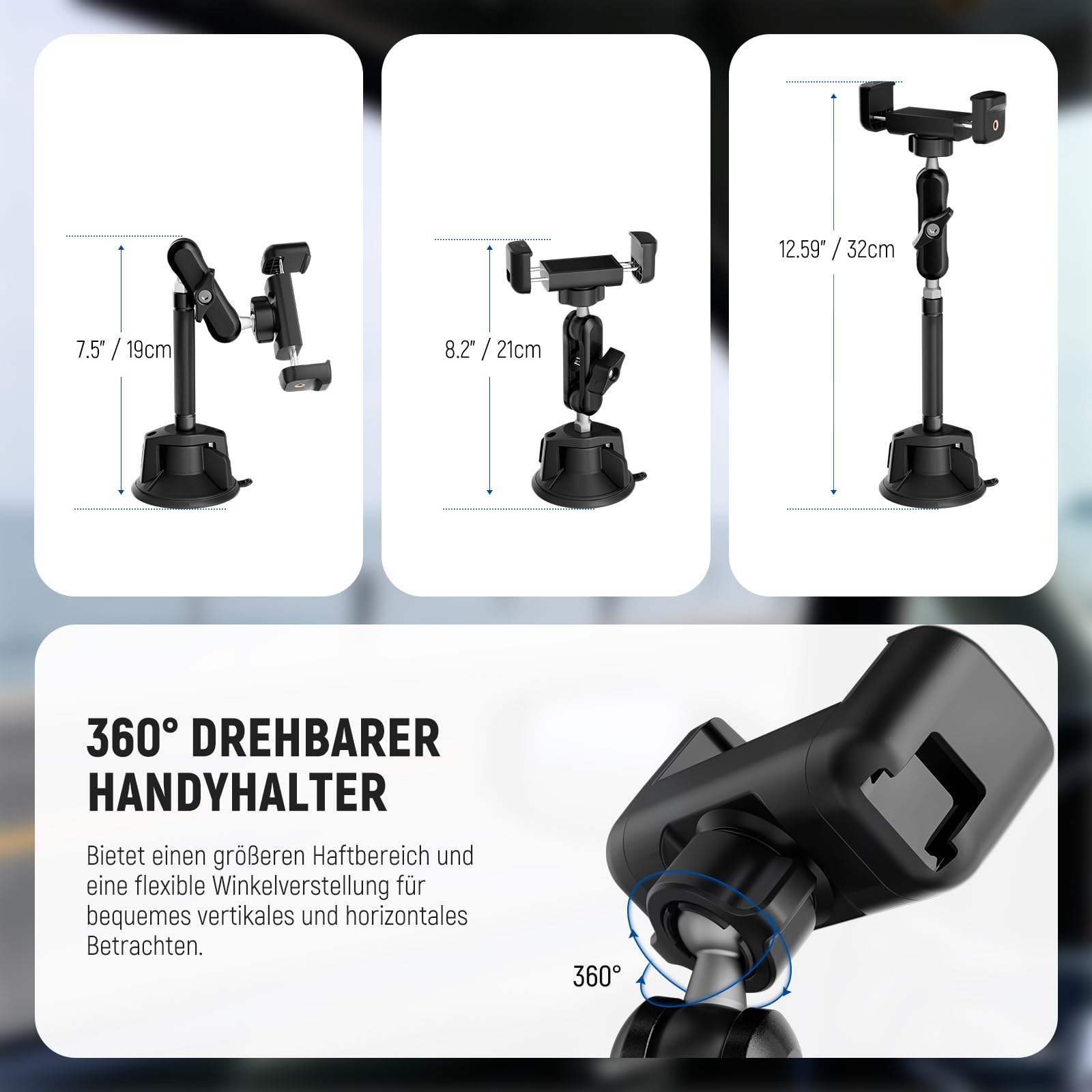 Neewer Auto Handyhalterung 360° drehbare Vakuum Saugnapf Handyhalter aus Metall mit Verlängertem Magic Arm kompatibel mit iPhone Samsung – Bild 2