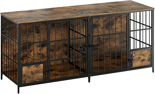 Miniatura 7 de aboxoo Mueble grande de 72 pulgadas para perros para 2 perros, jaula doble de madera XXL para perros para razas grandes, soporte de TV con divisor,