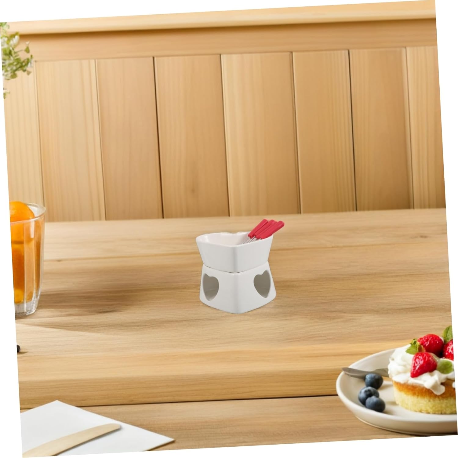 Ceramic Chocolate Fondue Pot Forks Cheese Melting Cup for Desserts for Parties and Gatherings for Melting Chocolate Cheese and Butter