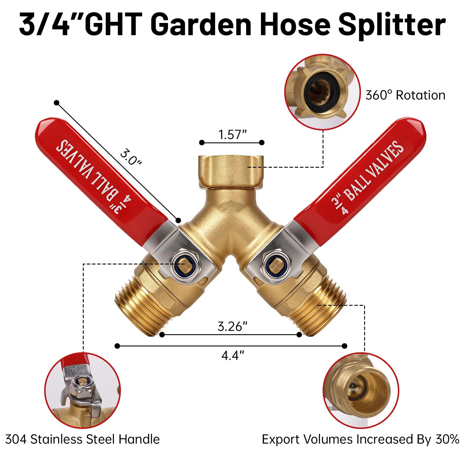 Splitter per tubo da giardino a 2 vie, in ottone resistente, valvola a Y a | con filtro e set di connessione rapida, manico in acciaio inossidabile 304, adattatore per acqua a flusso completo per prato