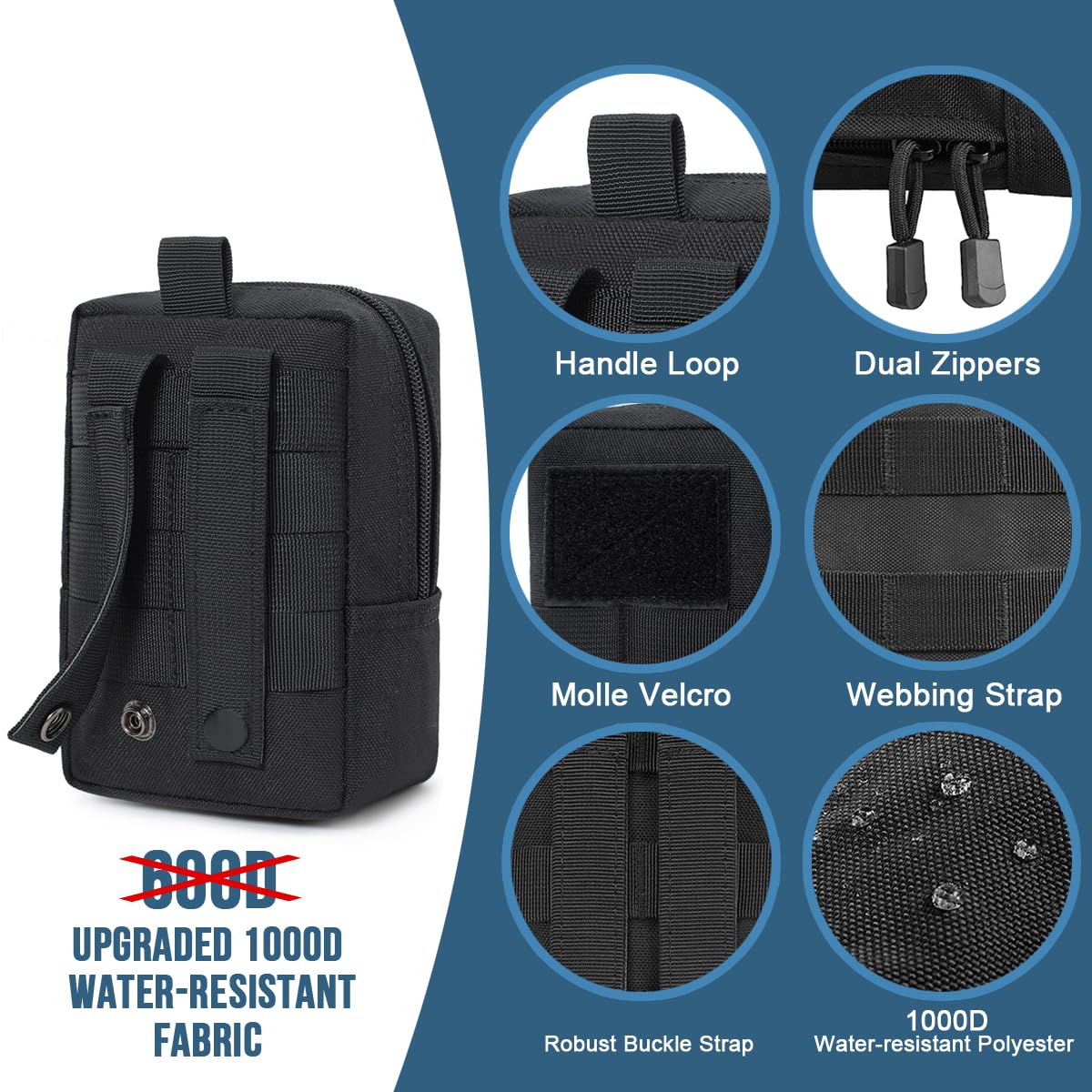 MUCHER 2 Pack EDC Pouch Molle Pouches Tactical Waist Bag Utility Waist Pack with 4 Hooks for Outdoor Hiking Hunting Camping Training (S - Image 3
