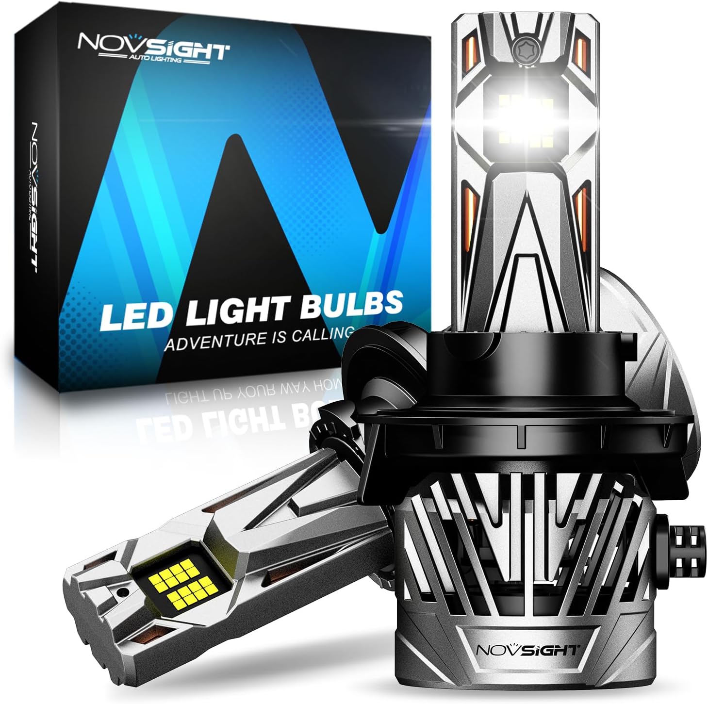 NOVSIGHT 𝐇13 Fog Light Bulbs - 50000LM Extreme Bright 𝐇13/𝟗?08 Fog Lights 6500K White, Effective Heat Dissipation LED Light Bulb, IP68 Waterproof, Plug and Play, Pack of 2