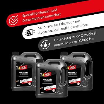 NIGRIN Engine Oil 5W-30 LongLife III 6 Litres for Car Petrol and Diesel Engines Including Particulate Filter Multi-Grade Engine Oil Based on HC Synthesis VW 504 00/507 00/503 00/506 00