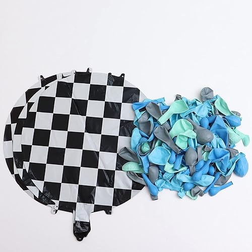 Miniatura 5 de Decoración de combinación de globos, 146 piezas de globos azules de carreras de autos de carreras, kit de arco con guirnalda con cuadros para