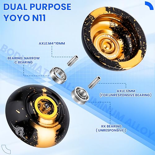 Miniatura 6 de MAGICYOYO Paquete de Regalo de 2 Yoyos - Yoyo Sensible K2 de Cristal y Yoyo Metálico No Sensible N11, Yoyo de Doble Propósito para Niños y Adultos,