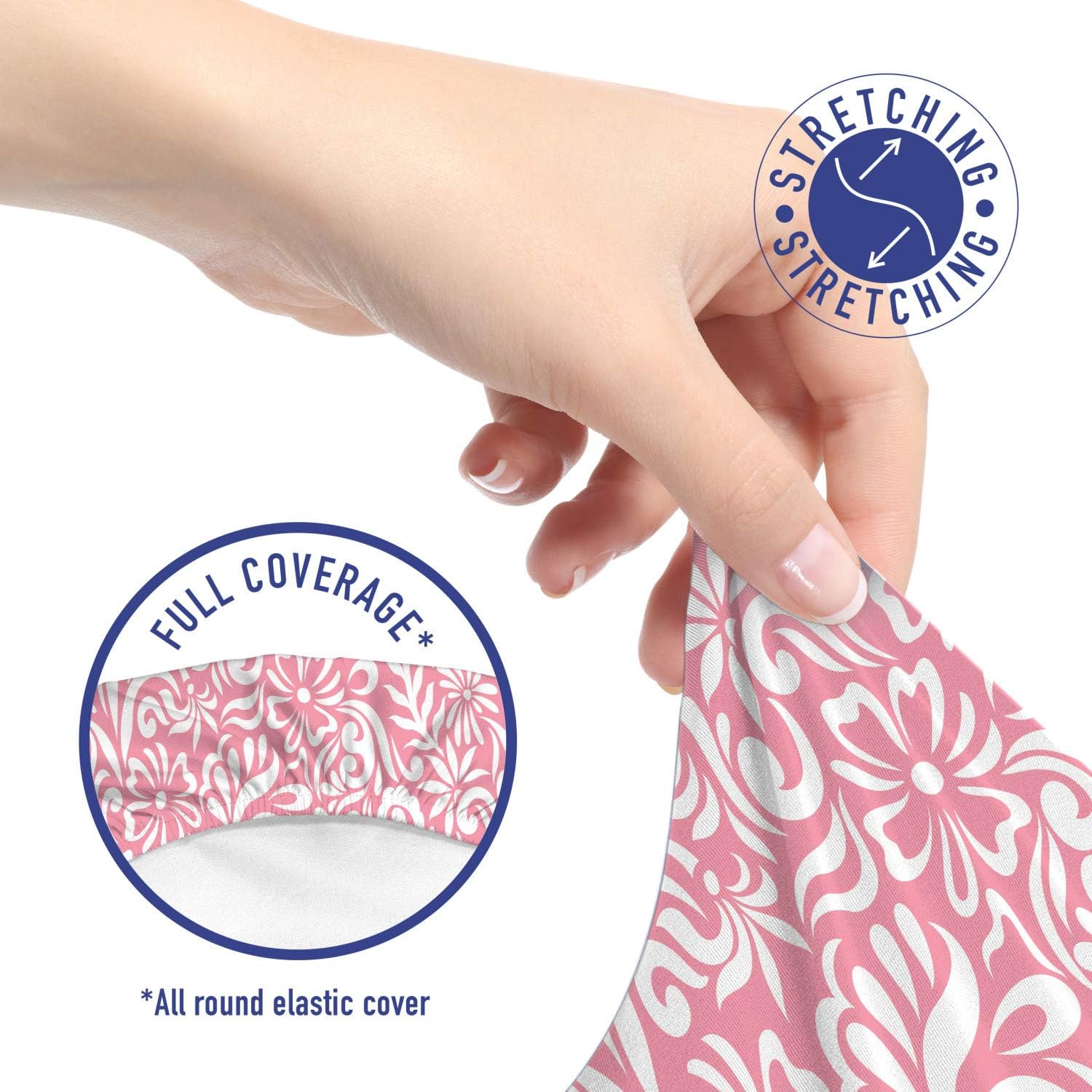 Ambesonne Pink Damask Office Chair Slipcover, Monochrome Simplistic Romantic Cartoon Flowers Leaves Continuous Pattern, Protective Stretch Decorative Fabric Cover, Standard Size, White Pink