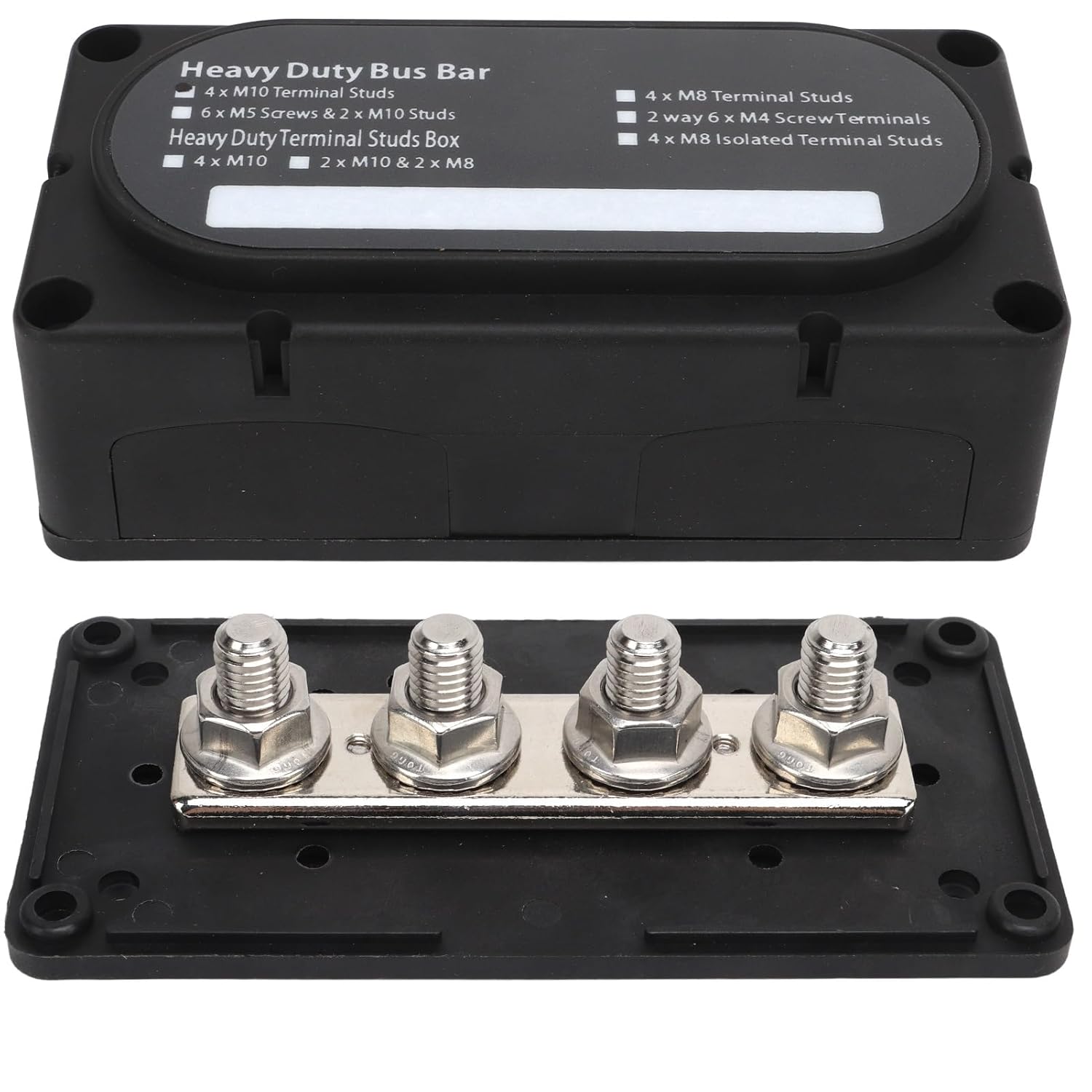 300A Bus Bar 3/8" 4 Stud Power Distribution Block, 300A Bus Bar Box Heavy Duty 12V-48V M10 Post Battery Junction Post Block Heavy Duty Bus Bar for Automotive, Marine, Battery System