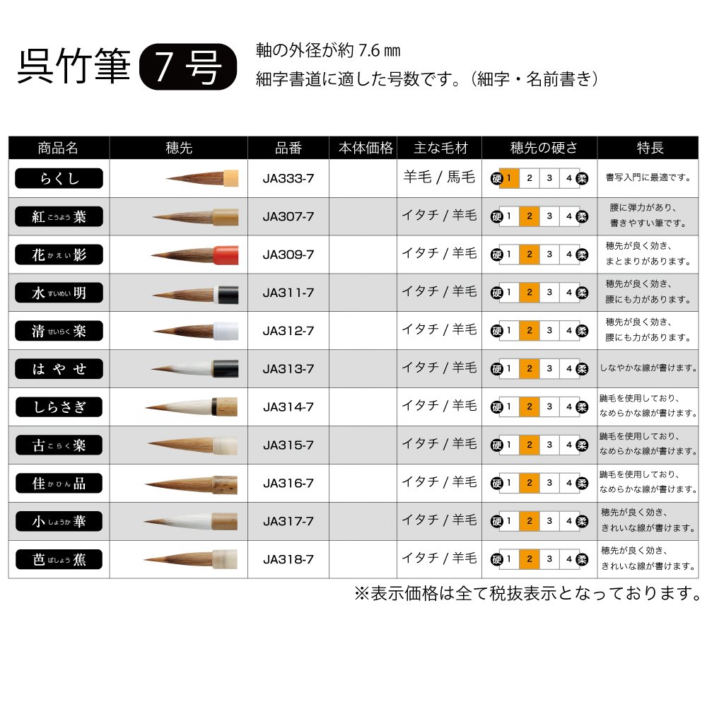 Amazon | 呉竹 筆 書道筆 細筆 らくし 7号 茶毛 JA333-7 | 書道筆
