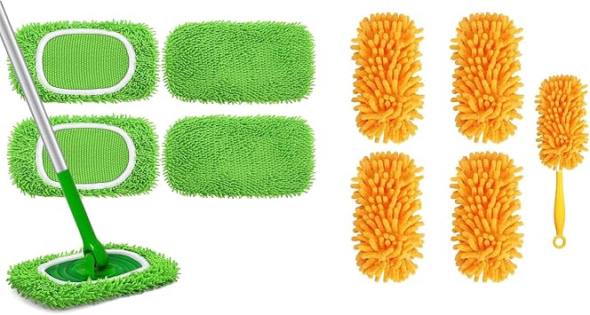 Reusable Microfiber Mop Pads Compatible with Swiffer Sweeper- 4 PackMop is not Included & Reusable Duster Refill Compatible with Swiffer Hand Duster 4 PackHandle is Not Included
