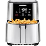 Chefman TurboFry Touch Air Fryer, Large 5-Quart Family Size, One Touch Digital Control Presets, French Fries, Chicken, Meat, Fish, Nonstick Dishwasher-Safe Parts, Automatic Shutoff, Stainless Steel