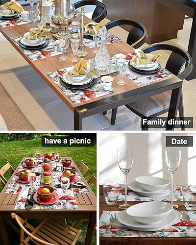 Miniatura 6 de Mushroom Eucalyptus Table Placemats for Dining Table Set of 6,Cotton Linen Cloth Kitchen Place Mats with Pocket,Washable Burlap