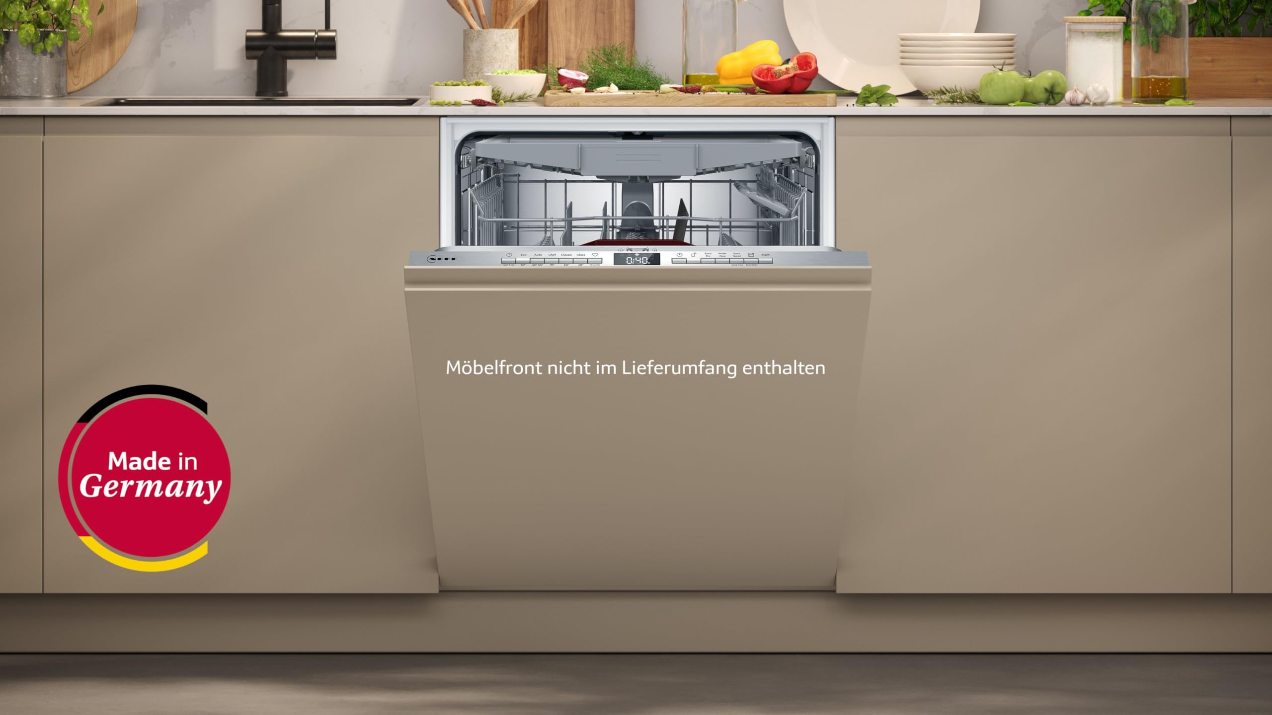 NEFF N 50 Vollintegrierbarer Geschirrspüler 60 cm, S155HCX03E, Made in Germany, Flex 1-Korbsystem für einfaches Beladen, Chef 70 °C, Programme-Download, AquaStop, InfoLight, Home Connect | Made in Germany, Flex 1 Korbsystem mit extra Besteckschublade, Che