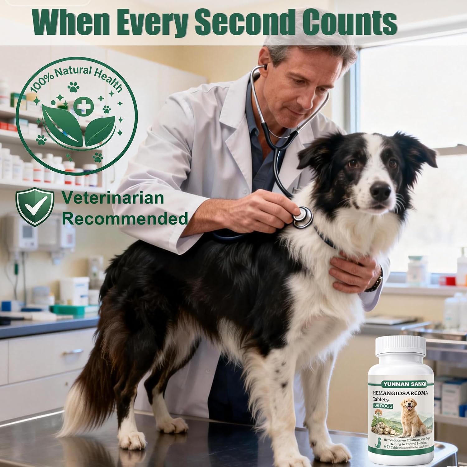 yunnan Sanqi Tablets for Dogs – Pure Herbal Quick Stop Bleeding&Blood Support for Hemangiosarcoma, Hemoabdomen,Pericardial Effusion,Severe Bruising, Ulcer-Related Bleeding, Bloody Stools–90 Tablets