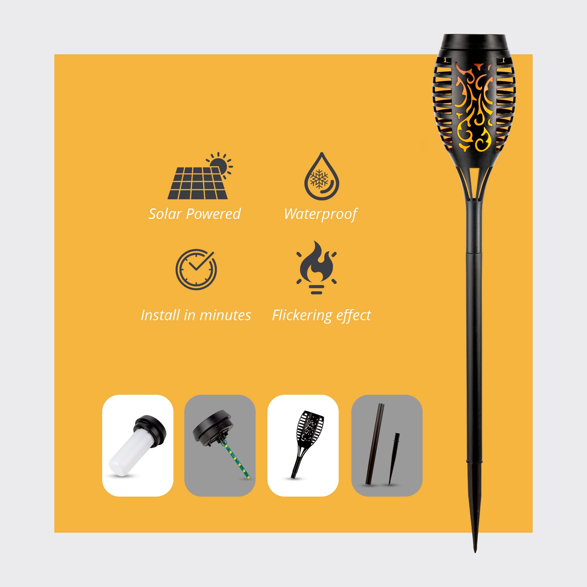 Lot de 8 troches solaires d'extérieur avec 12 flammes vacillantes, éclairage extérieur à énergie solaire pour allée, décoration solaire de jardin pour avant et arrière