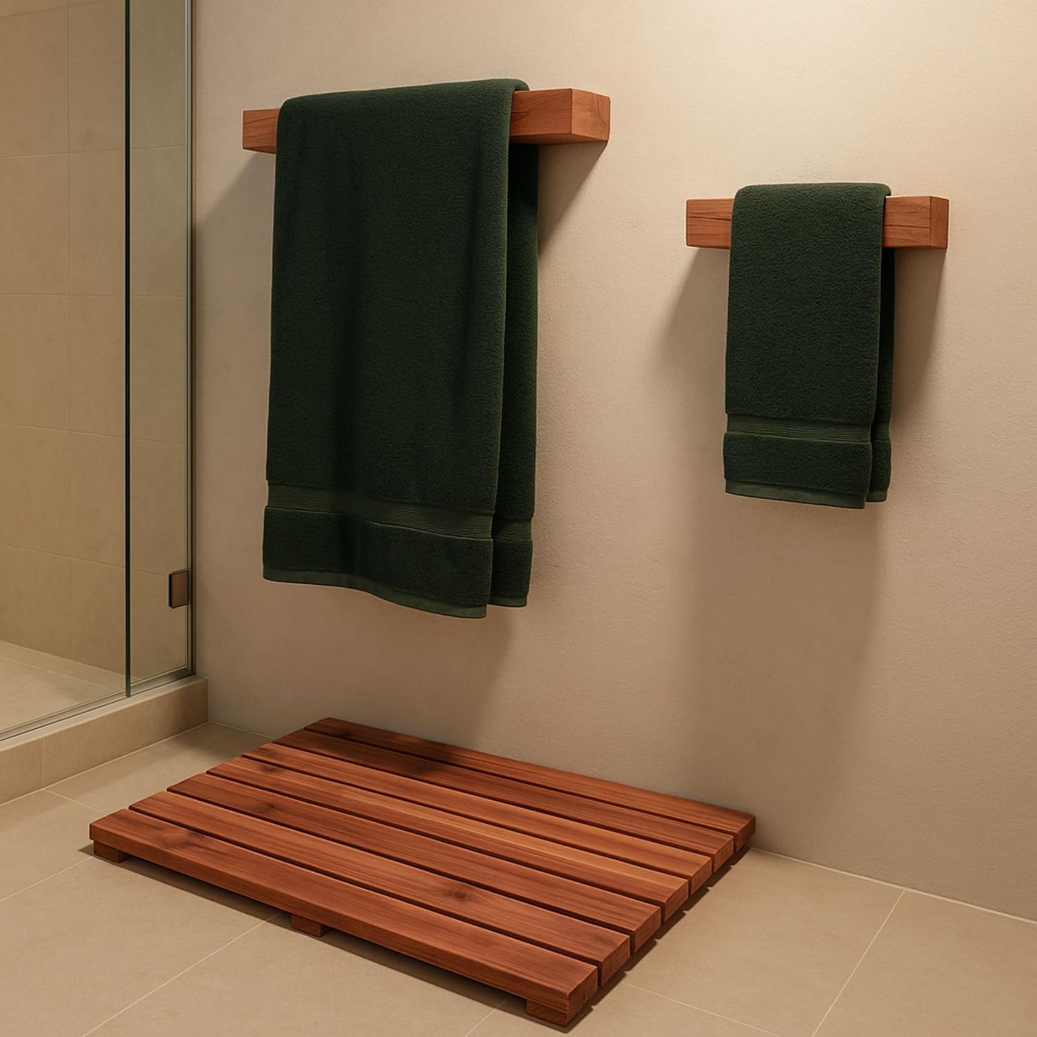 Cedar Wood Towel Rack – 30” Wall Mounted Nordic Style Towel Holder | Solid Eastern Red Cedar | Indoor & Outdoor Spa, Sauna, Bathroom | Minimalist Shelf Design (Oiled Finish)