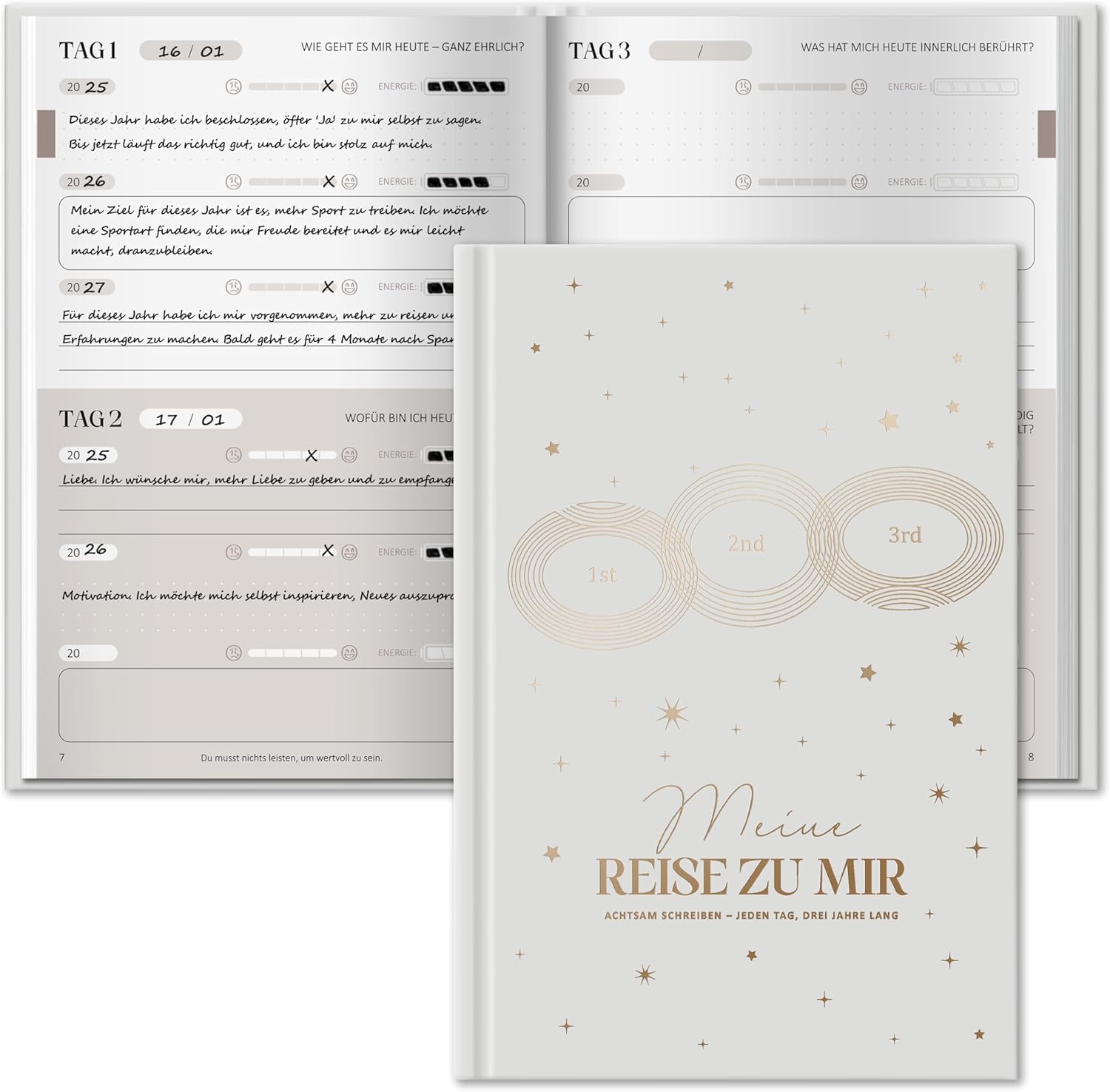 BIROYAL Dankbarkeitstagebuch Erwachsene 6 Mins, One Line a Day, Achtsamkeitstagebuch, 5 Minuten Tagebuch für Erwachsene, 3 Jahres Tagebuch, Gratitude Journal mit 366 Fragen, 5 Minute Journal