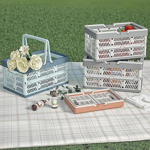 Miniatura 3 de VIGAER Cajón de almacenamiento plegable de plástico de 20 L, cesta de almacenamiento plegable con asa, color blanco y gris, M