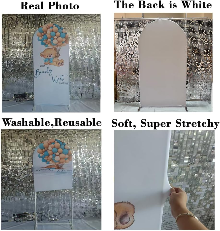 Teddy Bear Arch Backdrop 4x7ft We Can Bearly Wait to Meet You Arched Wall Covers Stretchy Background for Party Decorations Blue Baby Shower Decor Props NO-77