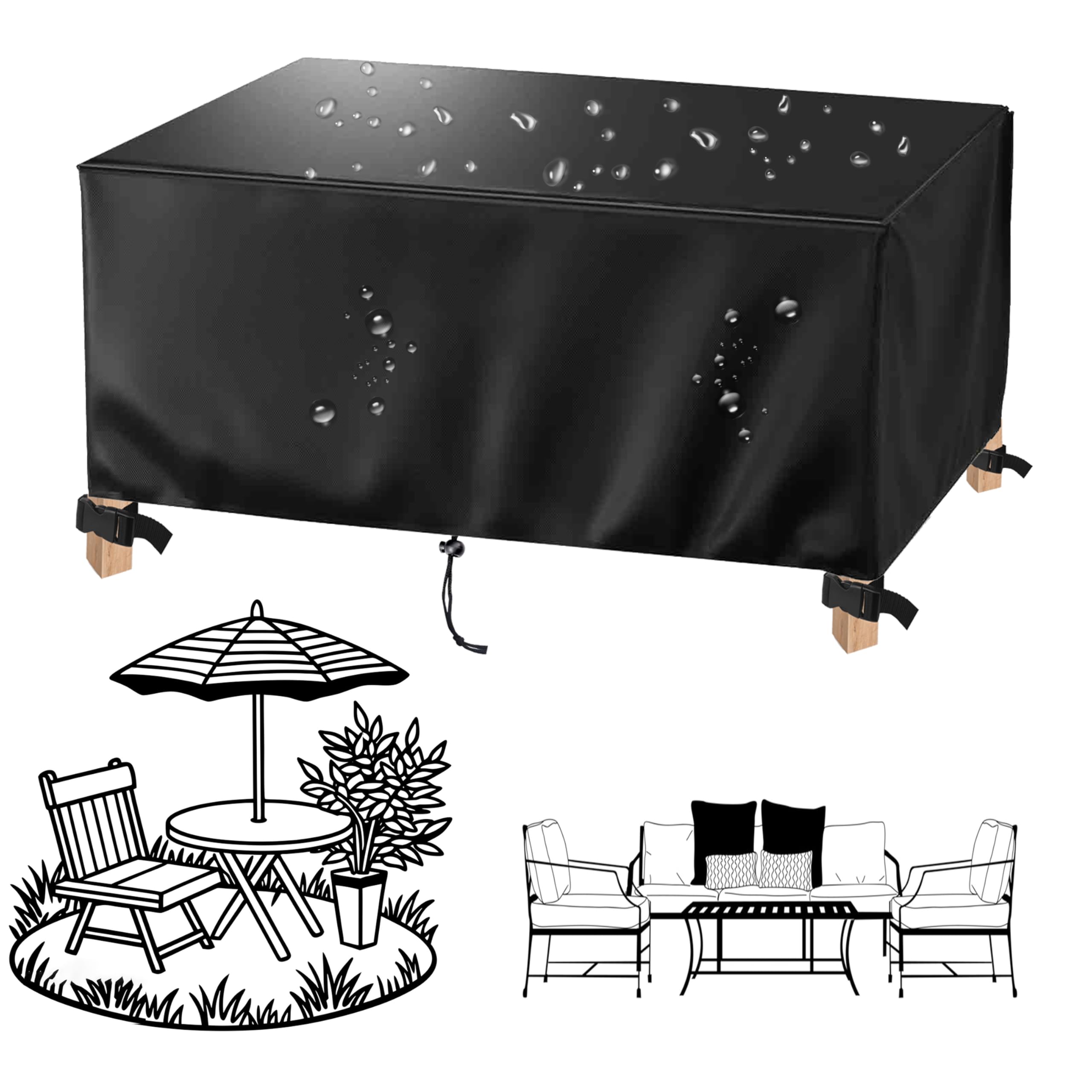 Copritavolo Esterno Impermeabile Telo Copertura Tavolo Esterno 140x60x95cm/LxlxA Copri Tavolo da Esterno Impermeabile, Antineve 420D Oxford Copertura per Mobili da Giardino, Nero