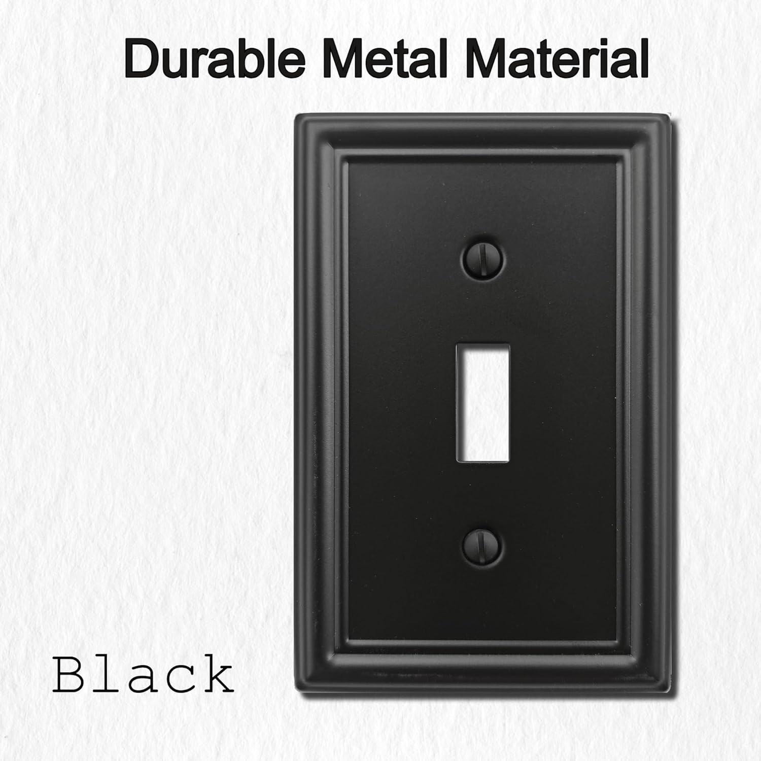 OKAWYC Single Toggle Light Switch Cover Luca Metal Wall Plate, 4-Pack Black 1 Gang, Light Switch Cover Decorative Wallplate, Durable