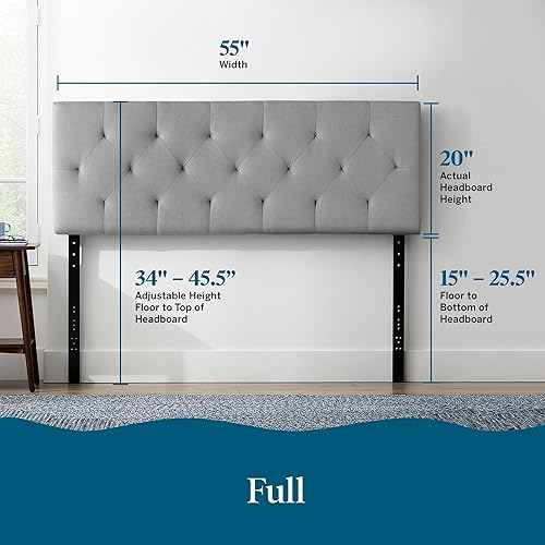Miniatura 140 de LUCID - Cabecera tapizada de altura media, capitoné de diamantes, acolchado poliéster, altura ajustable 34 a 46 in, fácil montaje compatible