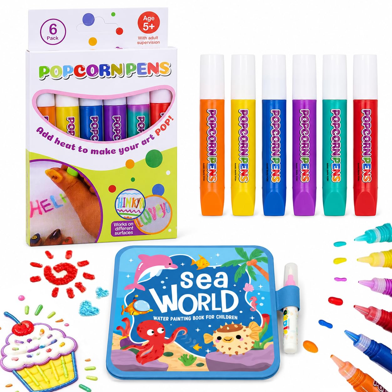 Jeeeun Popcorn Pens - Popcorn Pens Puffy Includes 6/12 Colors for 3D Art (6PCS)