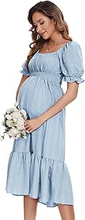 KOJOOIN Women's Maternity Dress Short Sleeve Pregnancy Dress Midi High Waist Nursing Dress with Ruffles (Reusable Packaging)