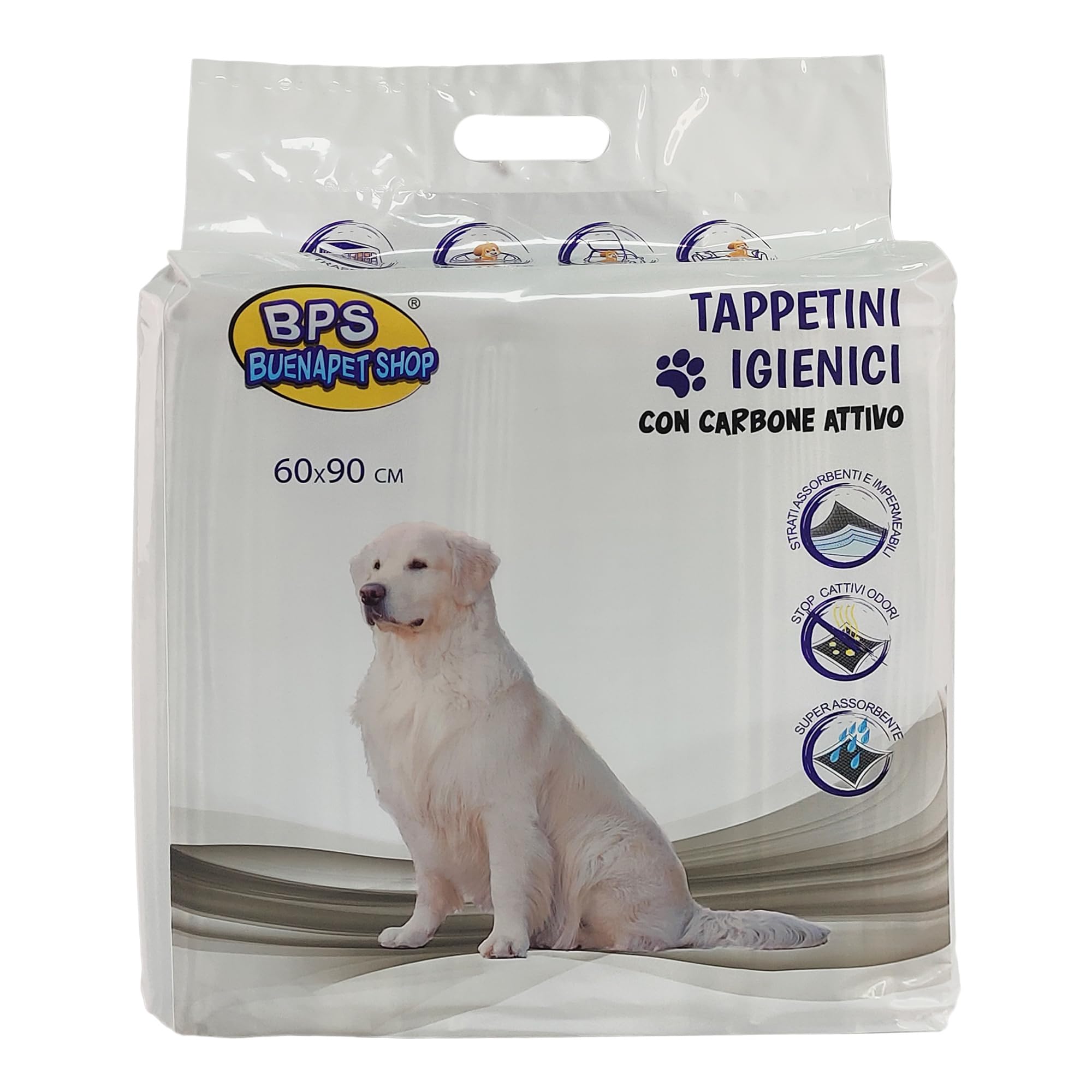 TAPPETINI IGIENICI BPS PET SHOP CARBONI ATTIVI PER CANI 60x90cm 120pezzi