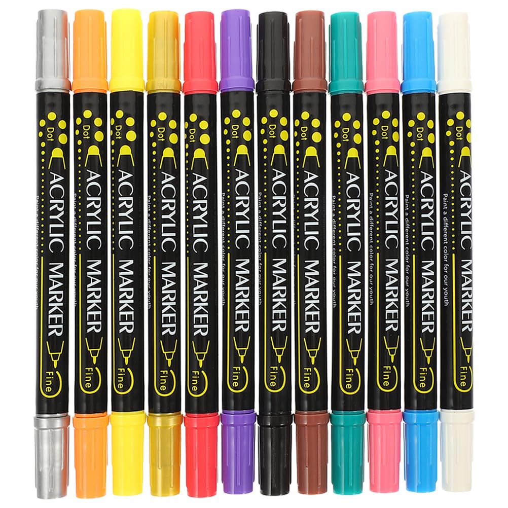 Uonlytech Pennarelli Acrilico a Doppia Punta 12 Pezzi per DIY e Pittura | Plastica, Scrittura Fluida e Punta Flessibile, Colori per Coloring e Sketching, Facili da Portare e Riporre