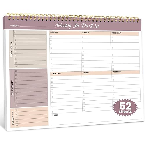 Weekly To Do List Notepad with 52 Undated Sheets（8.5"×11"）- Undated Weekly Planner Notepad for Office Desk Accessories and Supplies - Midnight Lilac