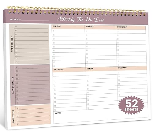 Weekly To Do List Notepad with 52 Undated Sheets（8.5"×11"）- Undated