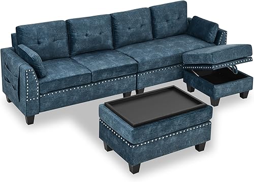 Miniatura 9 de Evedy Muebles de sala de estar, juego seccional de 3 piezas con 2 portavasos, diván en forma de L y otomana de almacenamiento, sofás y sofás para