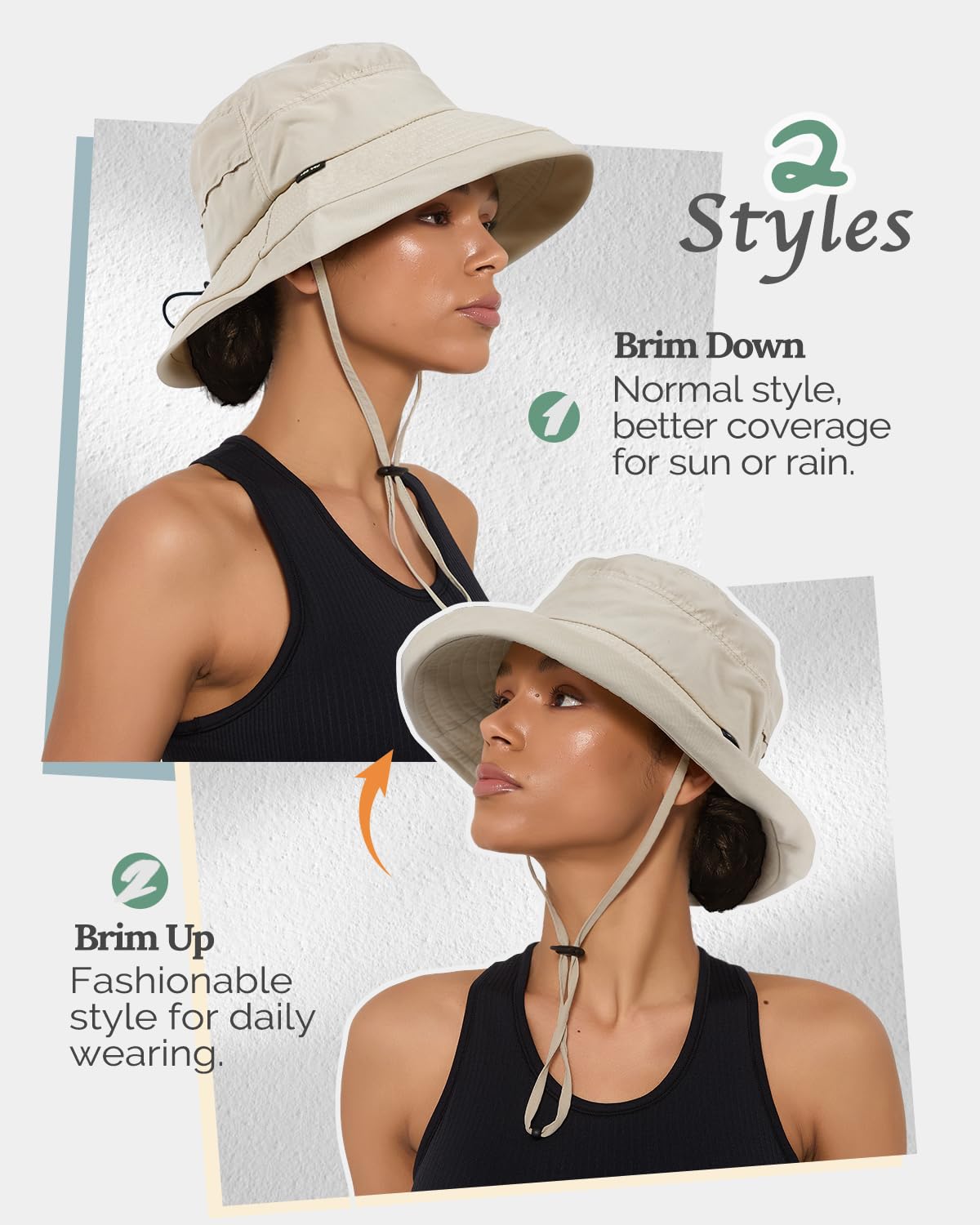 Creekstone Chapeau cloche imperméable pour femme UPF50+ à large bord, pliable, léger, pour randonnée, voyage en plein air