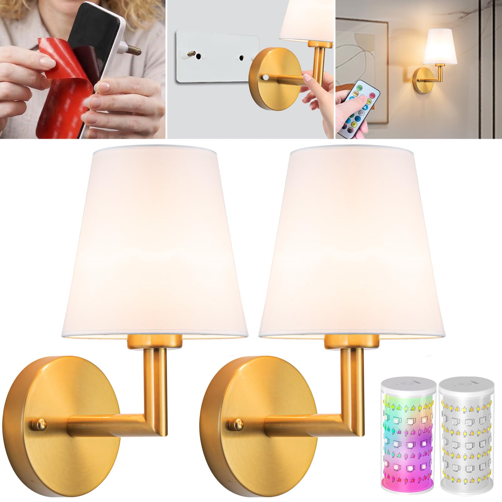 Photo 1 of Vimhou Set of 2 Wireless Wall Sconces, Gold, 13-inch