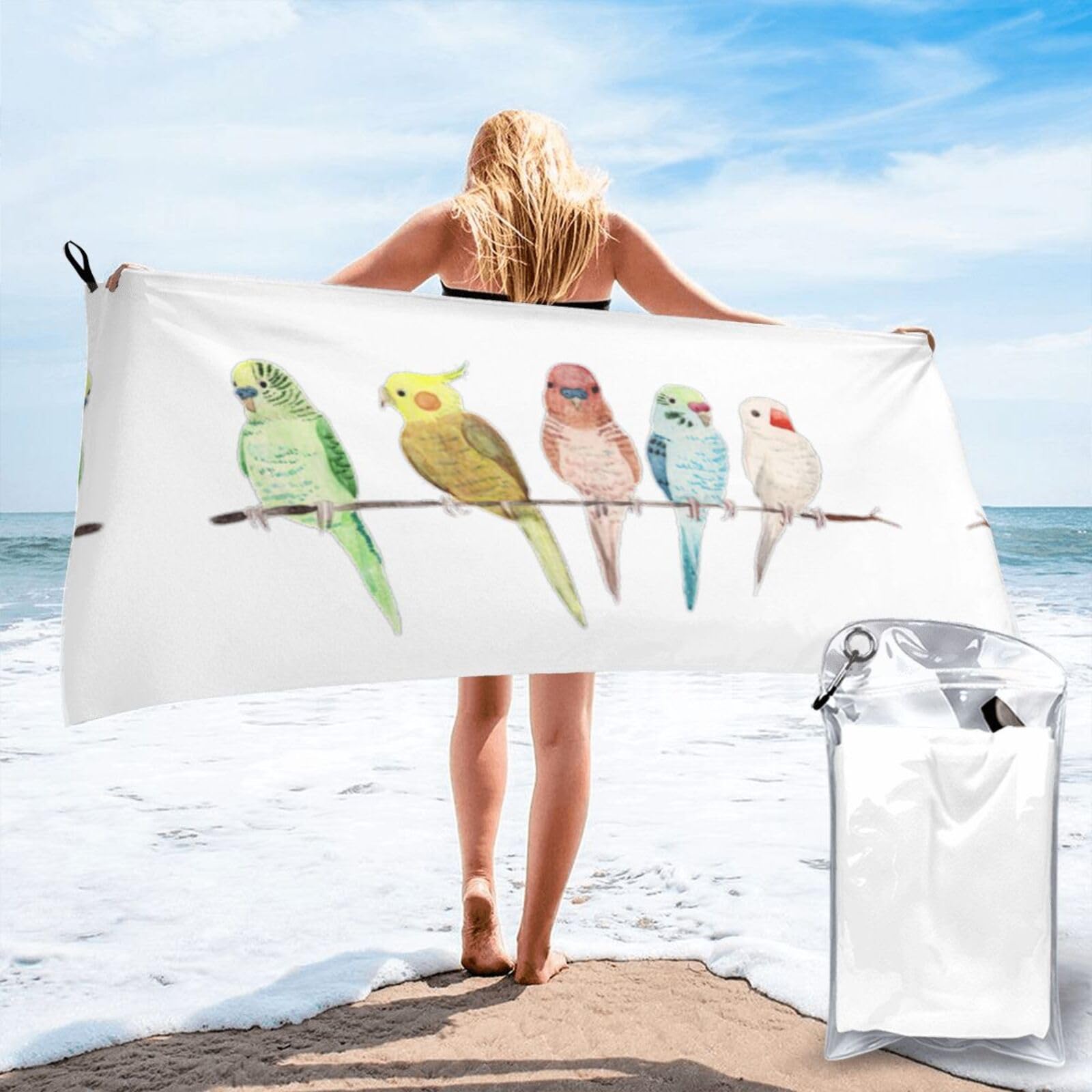 WYCZHY Colorful Parrots On Tree Print Beach Towel Soft Quick Dry For Spa Pool Gym Vacation Travelers Women Men Adults Sauna Gift