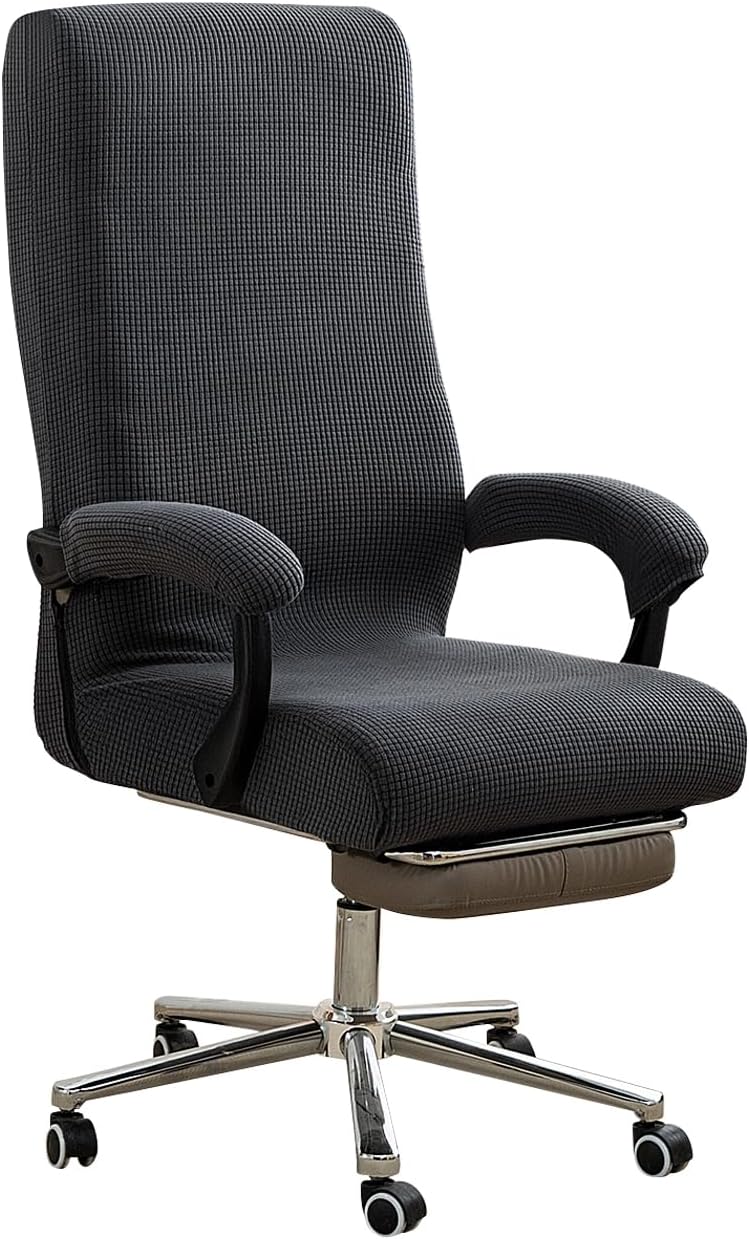 Office Chair Cover with Armrest Covers, High Resilience Stretch Fabric, Fits 22-25 inch Back, Universal Computer Chair Slipcover (Dark Grey)