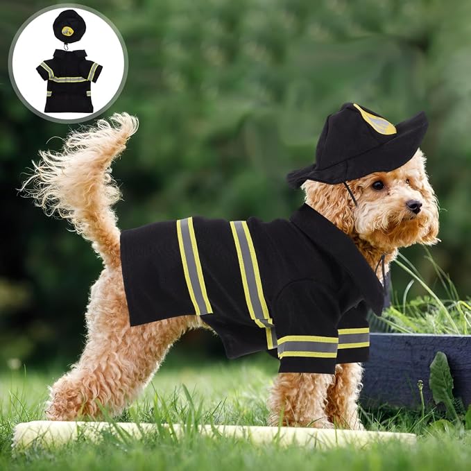Disfraz de Bombero para Perro Pequeño POPETPOP Talla S Negro miniatura 2