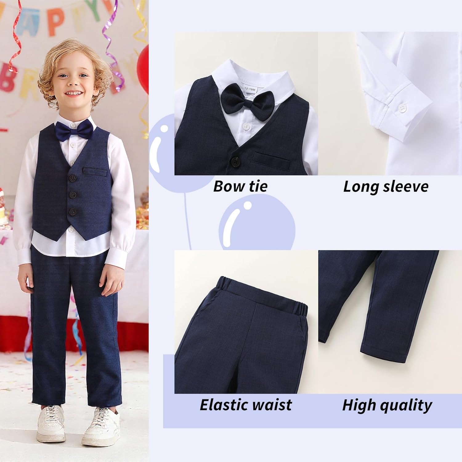 YOUNGER TREE Toddler Boy Clothes Suit Gentleman Wedding Outfits Baby Formal Dress 4-Piece Set - Image 5