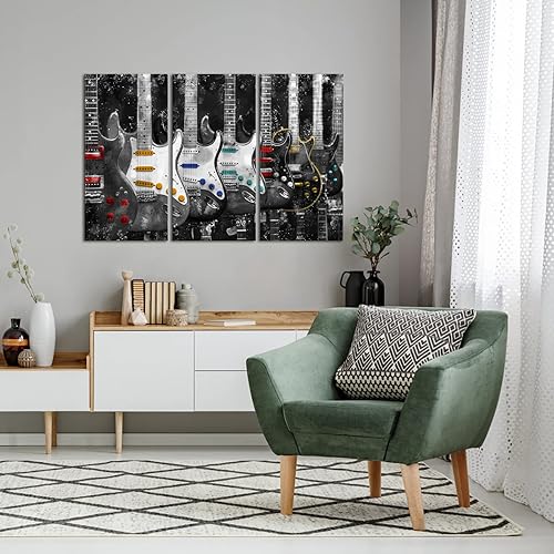 Miniatura 3 de OuElegent 3 piezas de lienzo de guitarra para pared, impresiones artísticas musicales para decoración del hogar, regalo para novio, arte enmarcado,