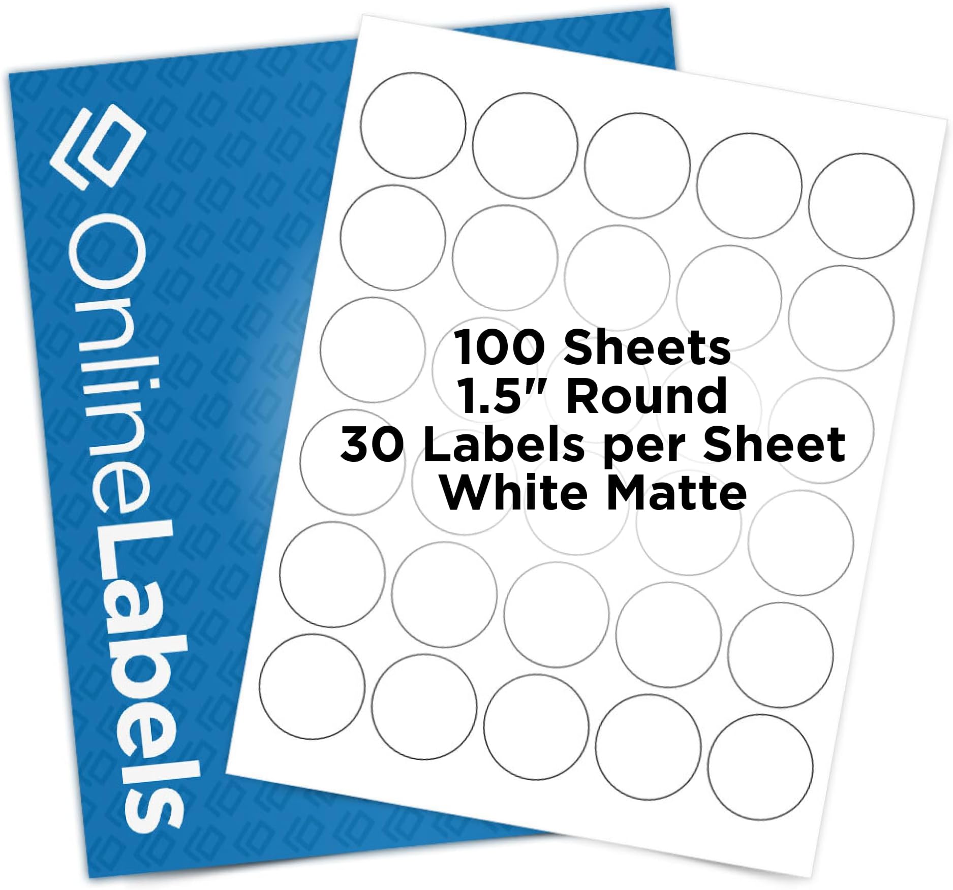 Online Labels 1.5" Round - Permanent Adhesive, White Matte - Great for lid , Warning Stickers, and More - Pack of 3,000 Circle Stickers, 100 Sheets - Inkjet/Laser Printer, OL2088WX,